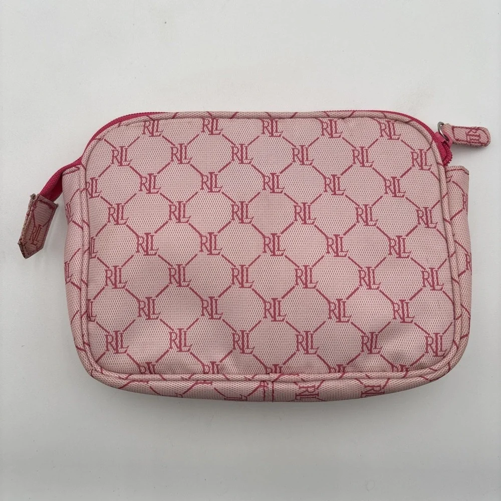 Lauren Ralph Lauren LRL Cosmetic Makeup Bags Pink &‎ Red Zipper Pouch Lot Of 2